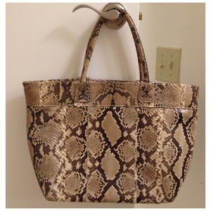 Authentic New Unused GENUINE natural beige brown PYTHON Carlos Falchi tote bag